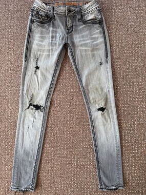 Rock Revival Grey Distressed Skinny Jeans